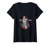 Donna Vlad L'Impalatore - Tepes Gotico Ruler Vampiro Dracula Fangs Maglietta con Collo a V
