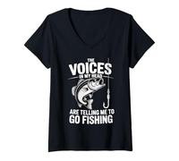 Donna Voci nella mia testa divertente Bass Fishing Citazione Maglietta con Collo a V