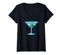 Donna Vodka Martini Olive Grafica Maglietta con Collo a V
