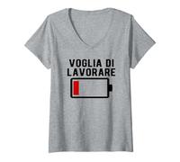 Donna Voglia di Lavorare Batteria Scarica Divertente Spiritosa Maglietta con Collo a V