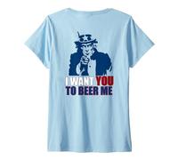 Donna Voglio Che tu Mi birri Zio Sam luglio 4 Bere Meme sul Retro Maglietta con Collo a V