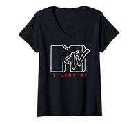Donna Voglio Il Mio Logo MTV Neon Maglietta con Collo a V