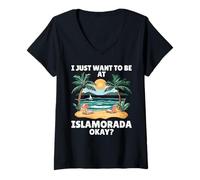 Donna Voglio Solo Essere a Islamorada Okay Beach Maglietta con Collo a V