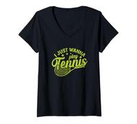 Donna Voglio Solo Giocare a Tennis Sport Maglietta con Collo a V