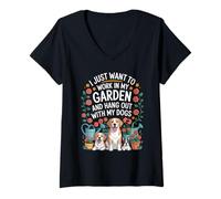 Donna Voglio Solo Lavorare nel Mio Giardino e ritrovo con i Miei Cani Maglietta con Collo a V