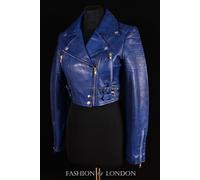 Donna Vogue blu slavato pelle d'agnello CORTO DI MARCA BIKER REAL LEATHER
