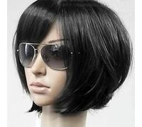 Donna Vogue Marrone Dritto Corto Parrucche Sintetiche per Capelli Frangia Laterale-nero