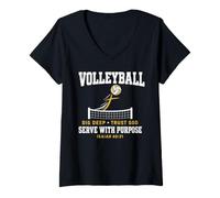 Donna Volleyball Dig Deep Trust God Serve Purpose Isaiah 40:31 Maglietta con Collo a V