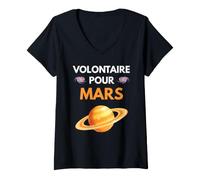 Donna Volontario per Marte Cielo Pianeta Viaggio nello Spazio Maglietta con Collo a V