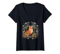 Donna Volpe animali della foresta natura volpi abitanti della foresta animali selvatici bambini Maglietta con Collo a V