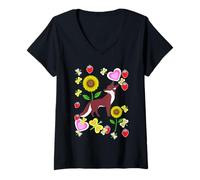 Donna Volpe Bambini Retro Volpi Girasoli Farfalle Bambino Maglietta con Collo a V