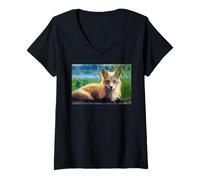Donna Volpe Fauna Natura Amante degli Animali Regalo Maglietta con Collo a V