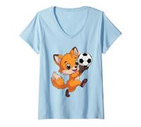 Donna Volpe Giocare Calcio Calcio Volpi per Bambini Maglietta con Collo a V