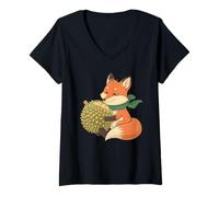 Donna Volpe Mangiare Durian Maglietta con Collo a V