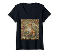 Donna Volpe Rossa in Un Vecchio Stile Inglese Giardino Vintage Maglietta con Collo a V