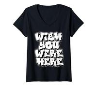 Donna Vorrei Che tu Fossi Qui Graffiti Maglietta con Collo a V