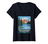 Donna Voyageurs National Park Vintage Campeggio Escursionismo Uomo Donna Maglietta con Collo a V