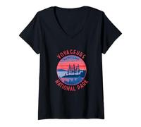 Donna Voyageurs Rainy Lake Rainy Lake Retro Distressed Circle Maglietta con Collo a V
