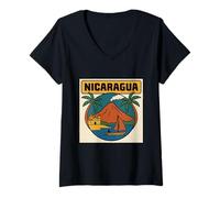 Donna Vulcano Nicaragua retrò e Chiesa coloniale Maglietta con Collo a V