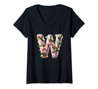 Donna W Lettera Candy Cane Natale Cheer Maglietta con Collo a V