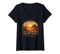 Donna Wadi Rum Jordan Vintage Tramonto Viaggio Design Maglietta con Collo a V