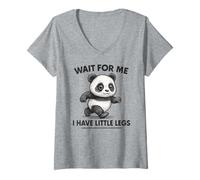 Donna Wait for Me I Have Little Legs - Simpatico e Divertente Panda Joke Meme Maglietta con Collo a V