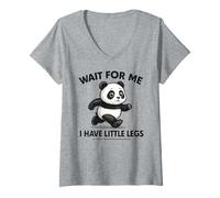 Donna Wait for Me I Have Little Legs - Simpatico e Divertente Panda Joke Meme Maglietta con Collo a V