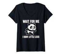 Donna Wait for Me I Have Little Legs - Simpatico e Divertente Panda Joke Meme Maglietta con Collo a V