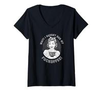 Donna Wait I Haven't Had My Morning Cup of Fuckoffee Funny Coffee Maglietta con Collo a V