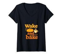 Donna Wake and Bake - Divertente design da forno a lievitazione naturale Maglietta con Collo a V