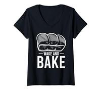 Donna Wake and Bake Funny Sourdough Baking Bread Gift Maglietta con Collo a V