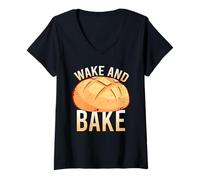 Donna Wake and Bake Funny Sourdough Baking Bread Gift Maglietta con Collo a V