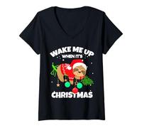 Donna Wake Me Up When It's Christmas Funny Xmas Sloth Graphic Maglietta con Collo a V