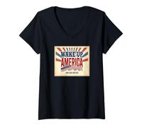 Donna Wake Up America Patriottica Americana Maglietta con Collo a V