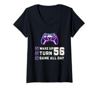 Donna Wake Up Turn 56 Gioco all Day Gamer Checklist Design Maglietta con Collo a V