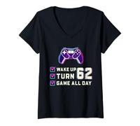 Donna Wake Up Turn 62 Gioco all Day Gamer Checklist Design Maglietta con Collo a V