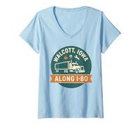 Donna Walcott Iowa - Camicia Lungo I-80 Truck Stop, Grafica Vintage Maglietta con Collo a V