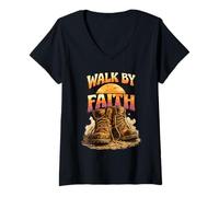 Donna Walk By Faith Stivali cristiani e Tramonto Maglietta con Collo a V