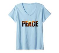 Donna Walk for Peace - Monk with Aloka Dog Sunset Color Graphic Maglietta con Collo a V