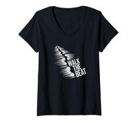 Donna Walk The Beat Musique et Danse Graphique Hip Hop Rap Maglietta con Collo a V