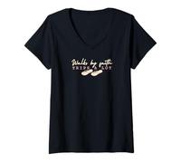 Donna Walks by Faith, Trips a Lot - design di fede con infradito Maglietta con Collo a V