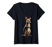Donna Wallaby Australia Amore Outback Selvaggio Dolce Canguro Maglietta con Collo a V