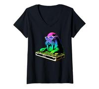 Donna Walrus DJ Music Party Amante degli Animali Maglietta con Collo a V