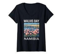 Donna Walvis Bay Namibia, divertente fenicottero e fauna tropicale Maglietta con Collo a V