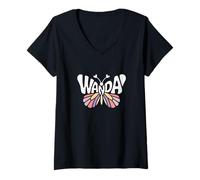 Donna Wanda Butterfly - Personalizzato Carino Nome Word Art Maglietta con Collo a V