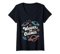 Donna Wander The Cosmos Pastel Planets Carino Galaxy Citazione Maglietta con Collo a V