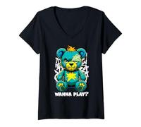 Donna Wanna Play - Orsacchiotto Spaventoso, Design Street Art Maglietta con Collo a V