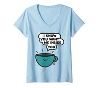 Donna Want Me Inside You Coffee Maglietta con Collo a V