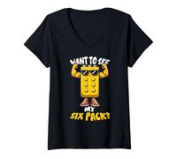 Donna Want To See My Six Pack Building Brick Builder Divertente Maglietta con Collo a V