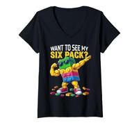 Donna Want To See My Six Pack Funny Blocks Bricks Master Builder Maglietta con Collo a V